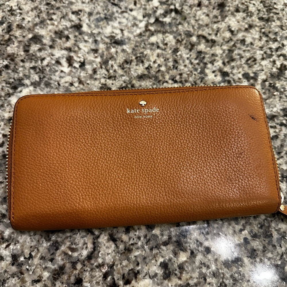 Leila large continental Kate spade pebble leather brown wallet